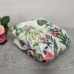 Vintage Large Tablecloth Spring Floral Weelbarow Garden Rectangular  60" X 100"